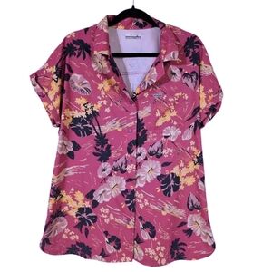 Columbia Pink-‎ Purple Women's Floral Button-Down PFG Shirt Sz XL